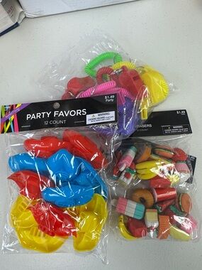 Party Favors Multicolor Plastic Whistles - Erasers - noisemakers all new treats